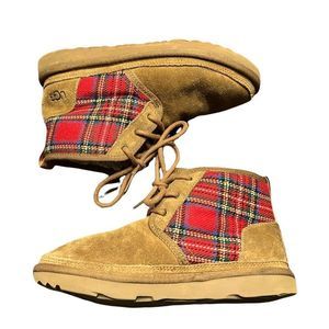 UGG Neumel II Tartan Plaid Kid's Boots Sz 3 Tan Suede Red Green